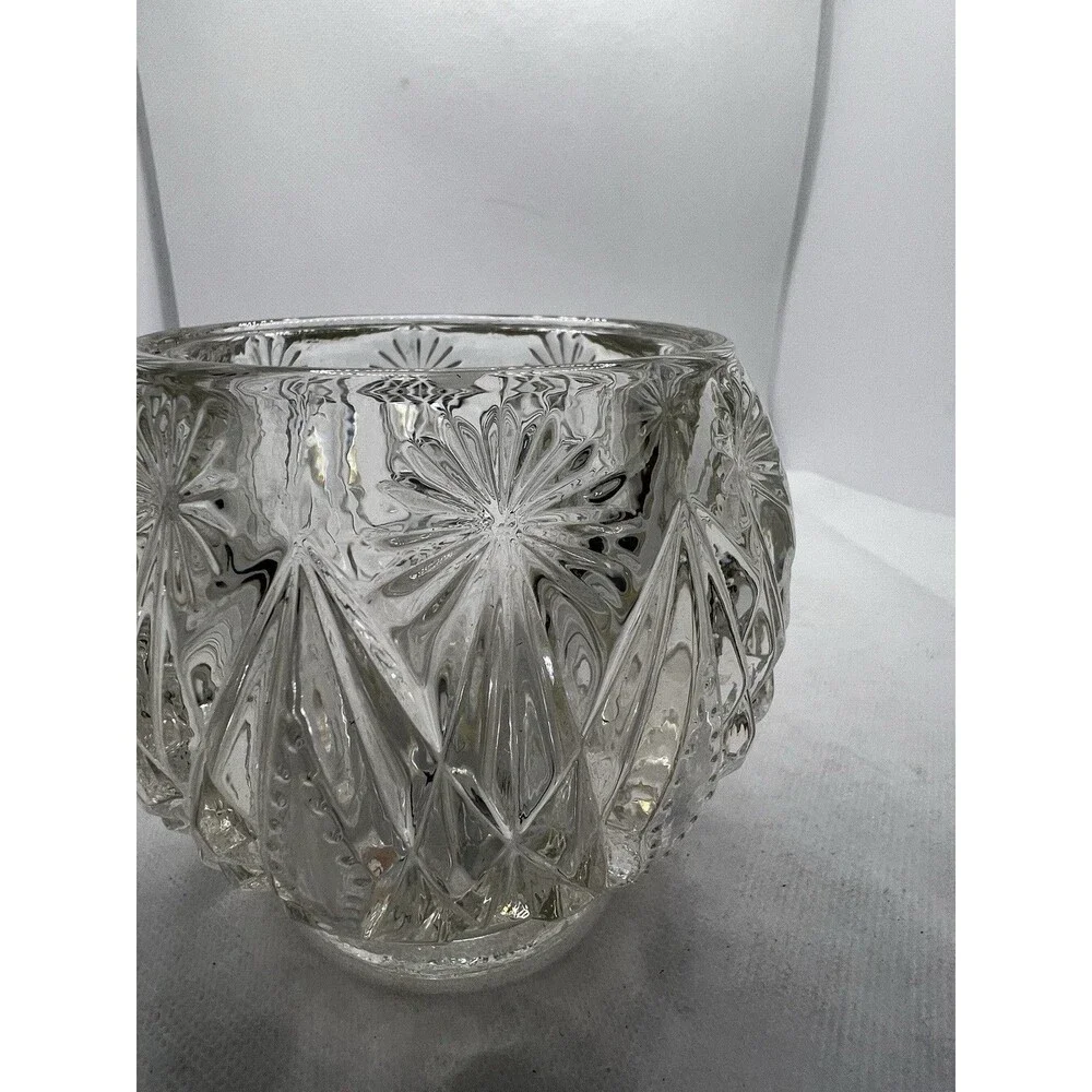Avon Crystal Cut Glass Round Ball Shape Vase 4” Rose Bowl Sphere Globe Leaded